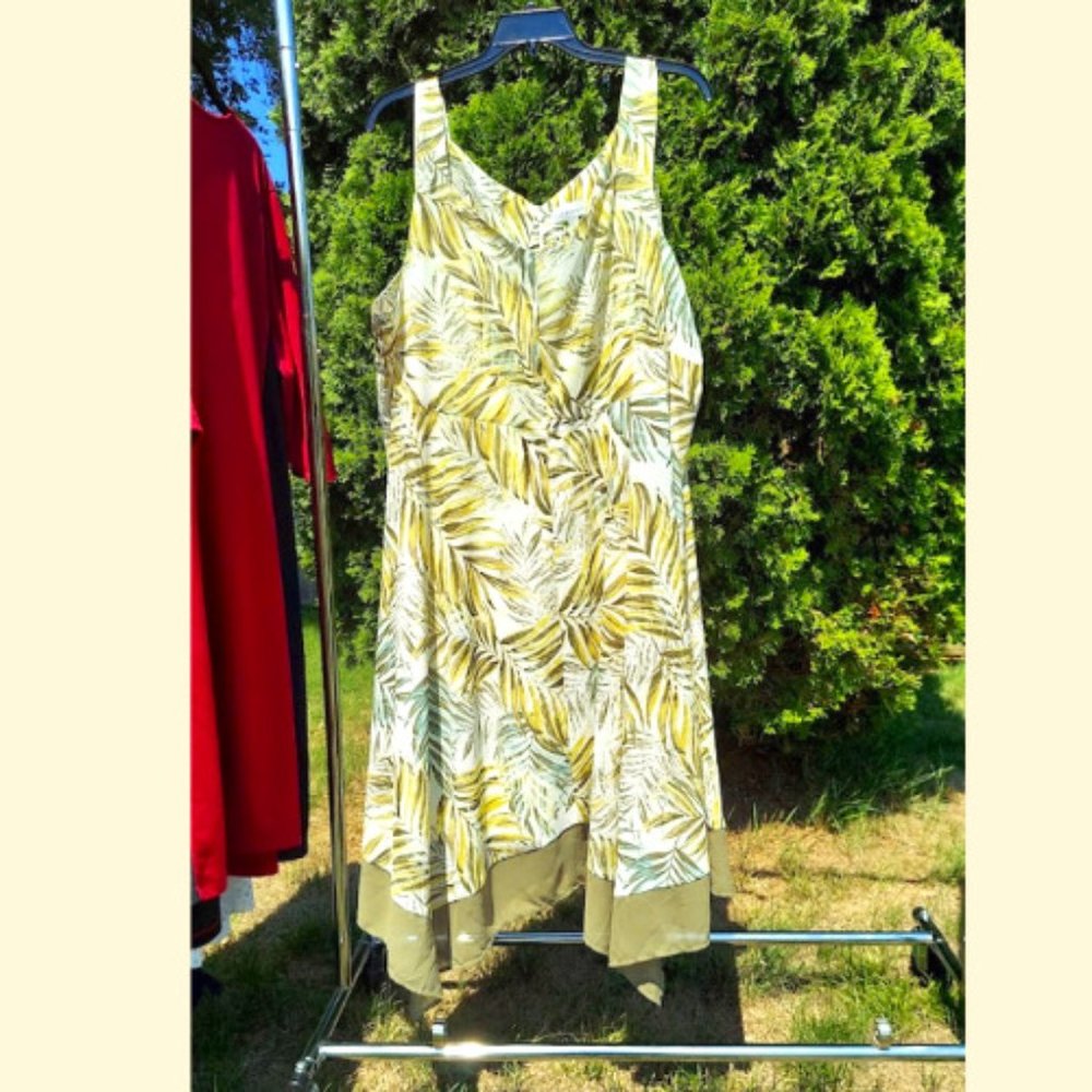 Catherines Womens Leaves Sleeveless Summer Bohemian Midi Zip Dress Plus Size 4X